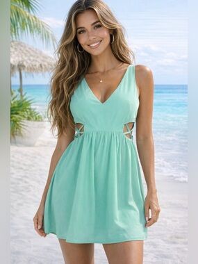 Very J mini dress cut-out waist spring/summer mint green pastel large